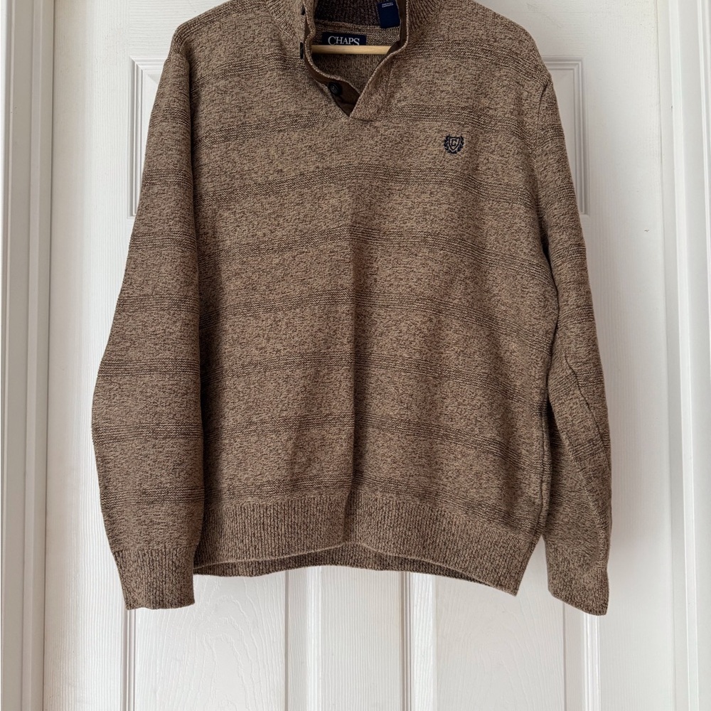 Chaps Brown Zip Up Sweater with Ribbed Cuffs